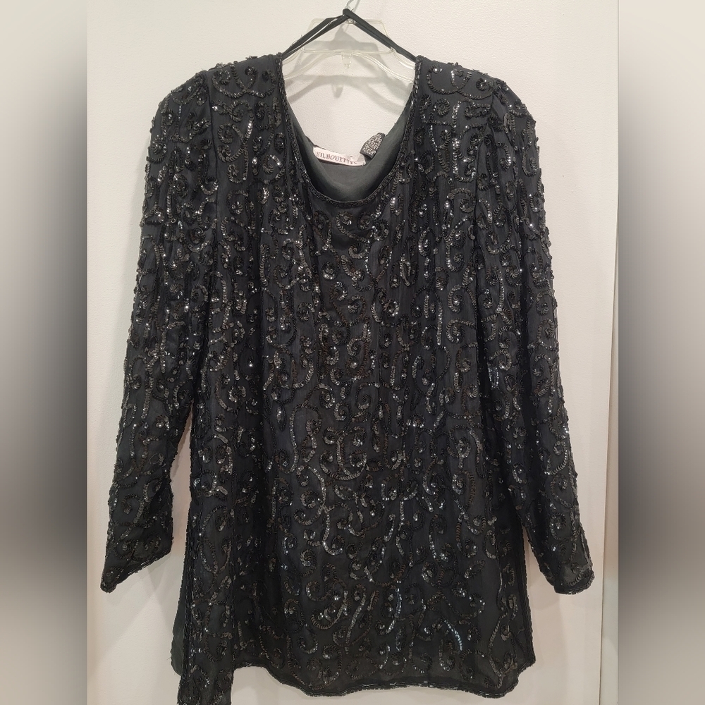Vintage Black Silhouettes Sequin Top Size 1x - Picture 8 of 10